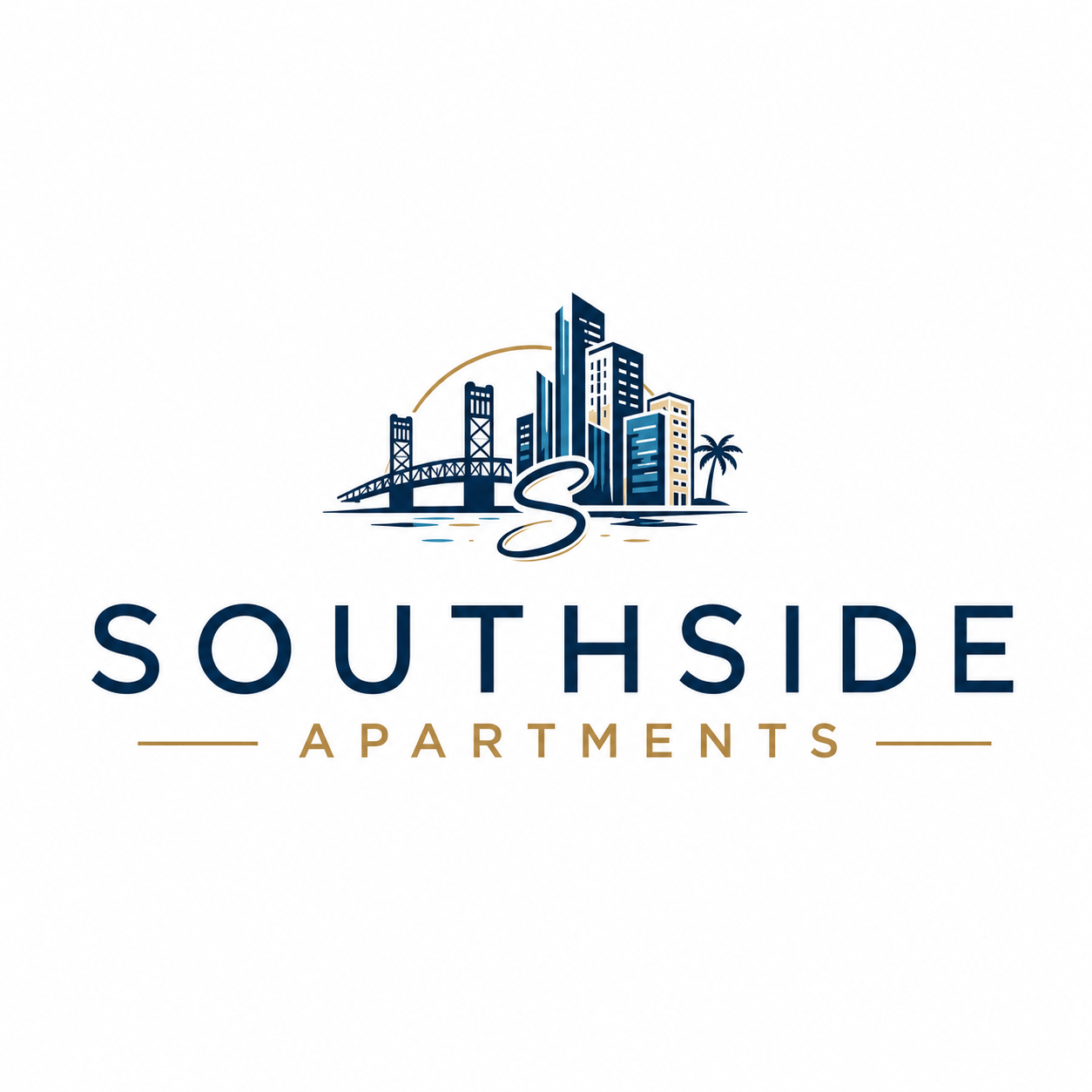A logo for Southside Apartments featuring a city skyline.